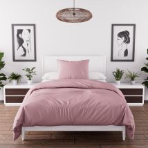 Parure Housse De Couette En Microfibre Lavée 140x200 Cm Boheme Vieux Rose, Par Soleil D'ocre