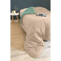 Poyet Motte Couette Microfibre 400g/m² Calgary - 140 X 200 Cm - Gris Galet Et Vert Lac