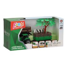 Tracteur À Pédales Avec Remorque, Troncs D'arbres Et Figurine De Vache Pour Enfants