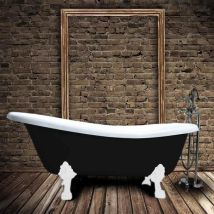 Baignoire Sur Pieds Rétro En Fonte Livingston Noire 170 Cm Pieds Blancs