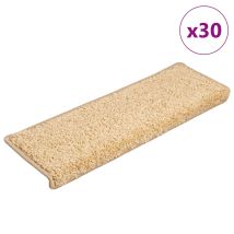 Tapis D'escalier 30 Pièces 65 X 21 X 4 Cm Crème Bord Rectangulaire Vidaxl