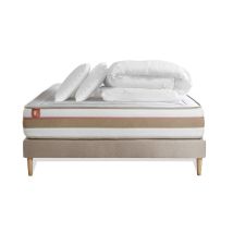 Pack Prêt A Dormir Matelas Le Tendre 140x190 Ressorts Ensaches + Memoire De Forme + Sommier Beige + 2 Oreillers + Couett