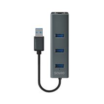 Savio Ak-57 Usb-a - 3 X Usb-a Hub With Rj-45 Gigabit Ethernet Adapter 5000 Mbit/s Grey Usb 3.2 Gen 1 (3.1 Gen 1) Micro-