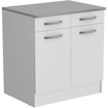Meuble Bas 2 Portes + 2 Tiroirs + Plan - Blanc - L 80 X P 60 X H 86 Cm