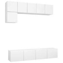 Ensemble De Meubles Tv 5 Pcs Banc Tv Moderne Meuble De Rangement Blanc Bois D'ingénierie