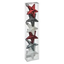 Kit Décoration Pour Sapin De Noël Etoile - 6 Pièces - Rouge Argent Et