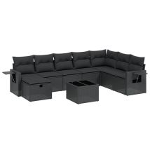 Salon De Jardin 9 Pcs Avec Coussins Noir Résine Tressée
