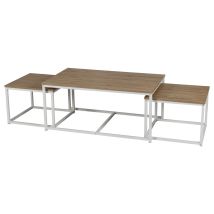 Trio De Tables Basses La Casa Blanca En Bois Et Métal - Marron Et Blanc