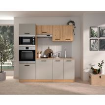 Alpaga - Cuisine Complete - Chene Silva / Grege - 200 X 60/31 X 211 Cm - Avec Colonne Four Et Plan De Travail -