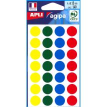 Gommettes Auto-adhésives - 15mm - 140 Étiquettes - Assortiment - Apli