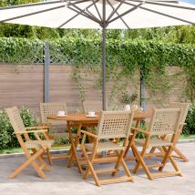 Ensemble À Manger De Jardin 7 Pcs Beige Rotin Et Bois Massif Vidaxl