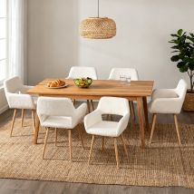 Lot De 6 Chaises De Salle À Manger Scandinave Avec Revêtement Polaire, Pieds En Métal Finition Hêtre, Blanc Cassé