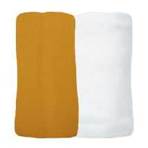 Eveil Et Nature Lot De 2 Draps Housse Jersey 60x120 Cm Coton Bio Ambre/blanc