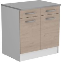 Meuble Bas 2 Portes 2 Tiroirs + Plan - Décor Chene Jackson - L 80 X P 60 X H 86 Cm