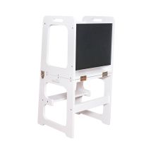Tour D'apprentissage Montessori Robincool Evolutive Ii Blanche 43x40x86cm Barre De Sécurité, Tableau, Convertible En Bu