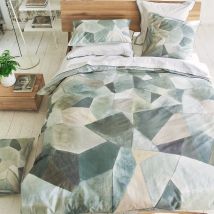 Housse De Couette Imprimée En Percale De Coton, Geo Moderne Pewter - 240 X 220 Cm - Beige
