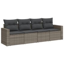 Salon De Jardin 4 Pcs Ensemble Tables Et Chaises Avec Coussins Gris Résine Tressée
