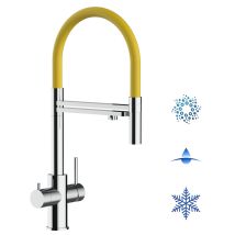 Mitigeur Évier 5 Voies En Acier Inox Chirurgical, Bec Orientable 360° Et Douchette 2-jets Détachable, Poli/jaune