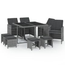 Mobilier À Dîner De Jardin Et Coussins 9pcs Résine Tressée Gris 3