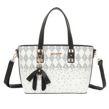 Sac Cabas Pour Femme Motif Losange Texturé À Typographie Dispersée Blanc / Noir Gallantry