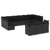 Salon De Jardin Avec Coussins 13 Pcs Noir Résine Tressée
