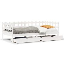 Lit Simple Lit Adulte Lit De Jour Et Tiroirs Sans Matelas Blanc 80x200 Cm Bois Massif