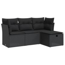Salon De Jardin 4 Pcs Avec Coussins Noir Résine Tressée