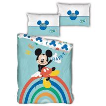 Parure De Lit Simple- Mickey Sur Un Arc En Ciel - 140 Cm X 200 Cm