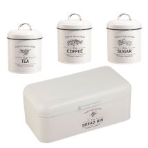 Ensemble Boîte À Pain Et Boîte À Conserve Vintage 4 Pièces Crème Herzberg Hg04418