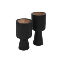 2 Porte-bougies Noir En Teck Ø 8 X 8 X 15 / Ø 8 X 8 X 17
