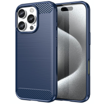 Coque Pour Apple Iphone 16 Pro - Housse Etui Silicone Gel Carbone + Verre Trempe - Bleu Fonce
