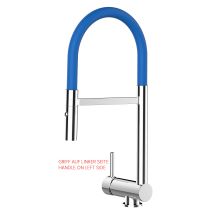 Mitigeur Évier Rabattable Sous Fenêtre Pliable À 6 Cm, Poignée À Gauche, Douchette 2-jets Détachable, Chromé / Bleu