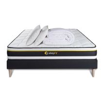 Pack Prêt A Dormir 180x200 Matelas Soft + Sommier Kit Noir + 2 Oreillers Memoire De Forme 60x40cm + Couette Percale 260x