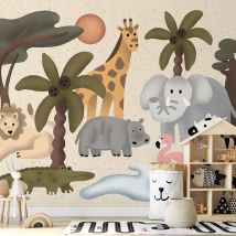 Papier Peint - Children's Africa - Animals With Simple Shapes 150x105