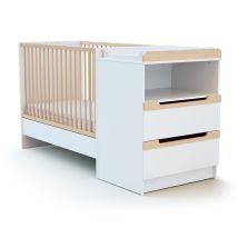 Jurababy - Combiné Lit Bébé Évolutif En Bois Carrousel Blanc Et Hêtre Verni 60 X 120 Cm