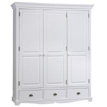 Armoire Penderie Blanche Style Anglais 3 Portes 3 Tiroirs 164,3 X 194,8 X 54,5 Cm
