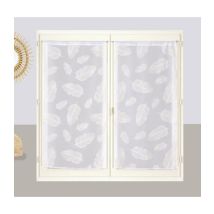 Paire De Voilages Blancs Imprimés Feuilles Avec Tunnel Passe-tringle, 2x 60x90cm - Prêts À Poser, Atout Ciel