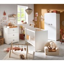 Chambre Complète Bébé Avec Lit 120x60cm, Commode À Langer Et Armoire 2 Portes