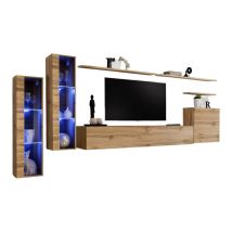 Composition Murale Switch Xi – Meuble Tv, Vitrines Suspendues, Cube Et Étagères – Chê