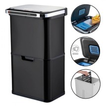 Poubelle Cuisine Automatique De Tri À 4 Compartiments - 60l - Noir Mat - Piles Ou Batterie