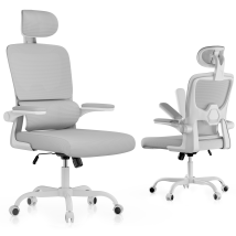 Chaise De Bureau Ergonomique Avec Accoudoirs Pliables, Hauteur Réglable, Dossier Respirant - Gris