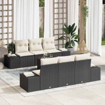 Ensemble De Canapé De Jardin 7 Pcs Noir Et Crème Polyrotin Vidaxl