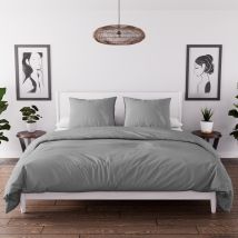 Parure Housse De Couette En Microfibre Lavée 260x240 Cm Boheme Gris, Par Soleil D'ocre