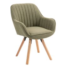 Chaise Salle Fauteuil Coiffeuse Siège Pivotant Avec Accoudoirs Rembourré En Tissu Pieds En Bois Massif, Vert