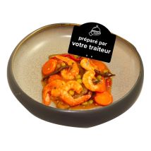 Plat Cuisiné Crevettes Sauce Piquante Et Légumes Lechef