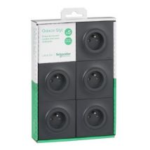 Prise avec terre complète Schneider Electric Odace anthracite, lot de 5