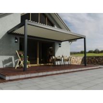 Pergola bioclimatique adossée motorisée aluminium Oviedo gris 6 x 3 m