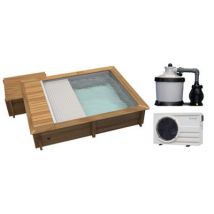 Piscine hors sol urbaine Mypool 4,20 x 3,50 x h.1,33 m + couverture automatique et coffre bois