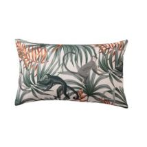 Coussin imprimé jungle singe Deco&Co blanc et vert L.50 x l.30 cm