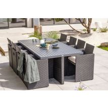 Salon de jardin PVC-8-ALU-N - Table + 8 fauteuils DCB Garden